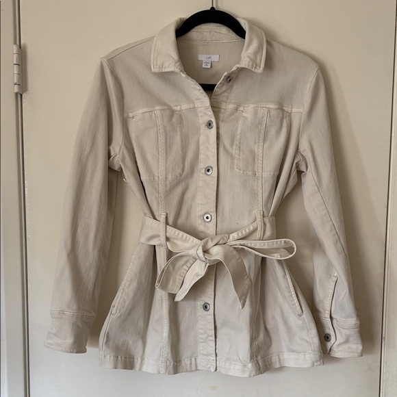 J. Jill Chino Journey Button Front Belted Trench Utility in Cream Jacket - Picture 3 of 3